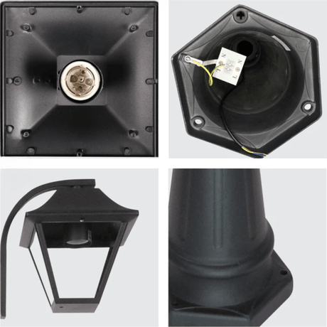 TKLD Pendant & Chandeliers Cottage Style Matt Black Clear Glass 2 X E27 Post Top Lamp - 2 X 60W