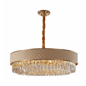 TKLD Pendant & Chandeliers Cream Leather Shade Gold Metal Body Crystal Chandelier Ceiling Light - 40W