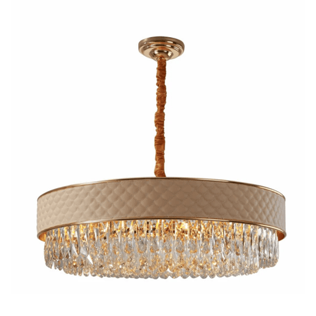 TKLD Pendant & Chandeliers Cream Leather Shade Gold Metal Body Crystal Chandelier Ceiling Light - 40W