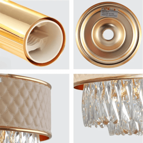 TKLD Pendant & Chandeliers Cream Leather Shade Gold Metal Body Crystal Chandelier Ceiling Light - 40W