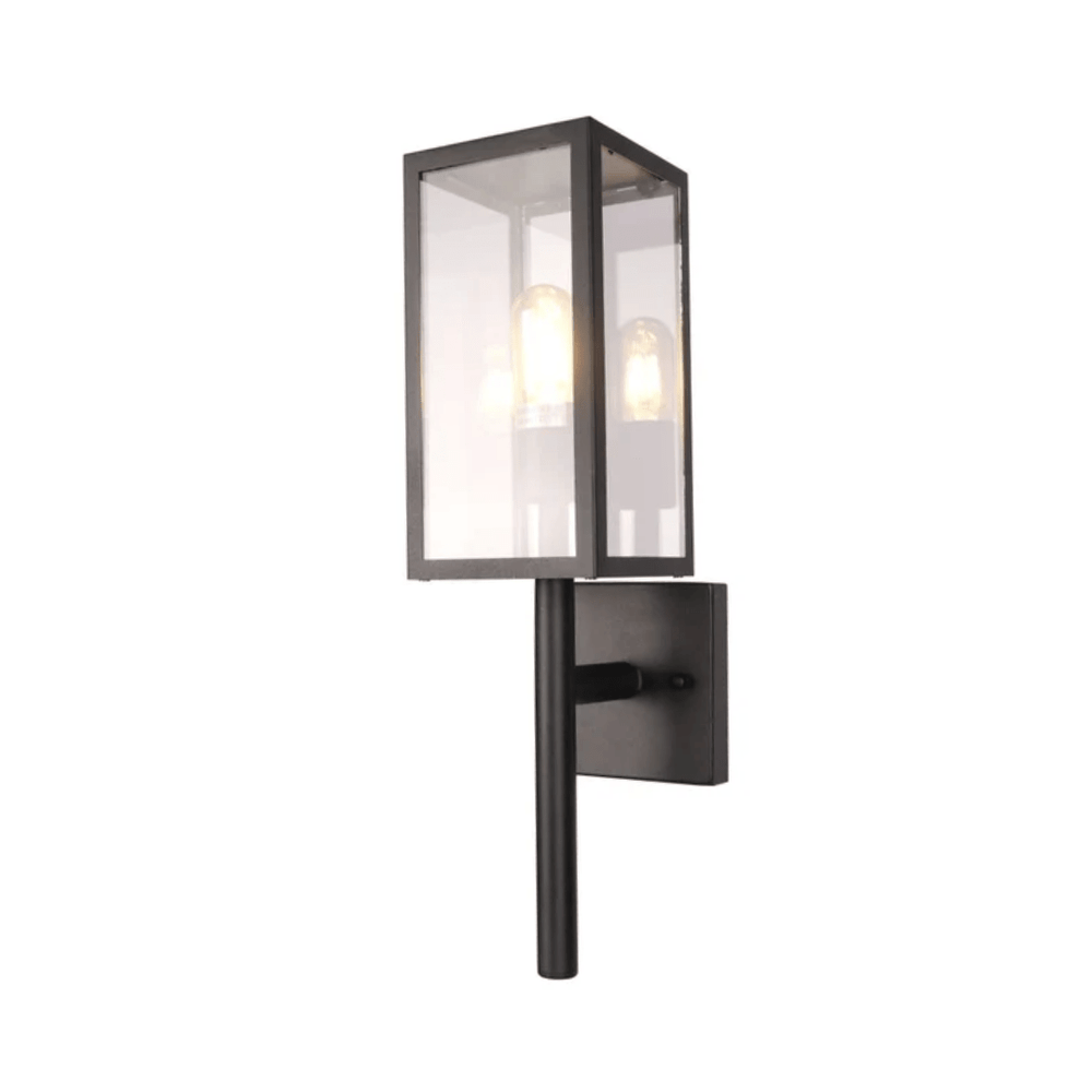 TKLD Wall & Sconce Lights Cube Scone Cottage Style Outdoor E27 Wall Lamp Matt Black Clear Glass - 60W