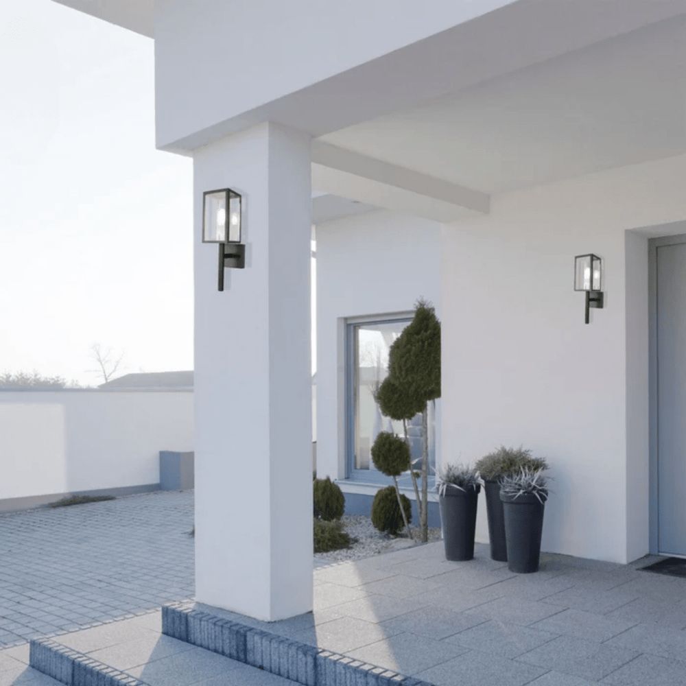 TKLD Wall & Sconce Lights Cube Scone Cottage Style Outdoor E27 Wall Lamp Matt Black Clear Glass - 60W