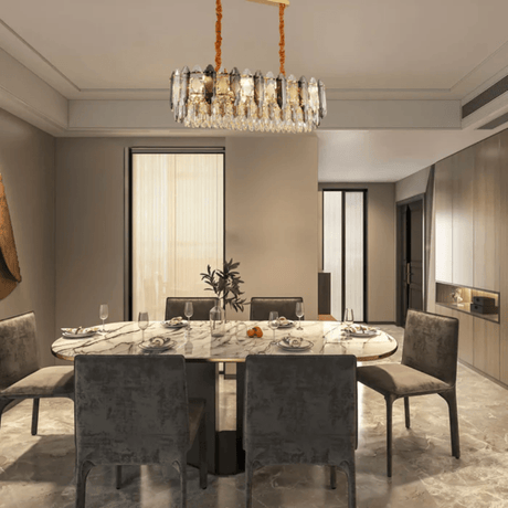 TKLD Pendant & Chandeliers Deluxe Smoky Clear Crystal Modern Island Chandelier Light Gold - L890mm