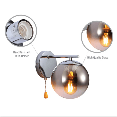 TKLD Pendant & Chandeliers Elephant Globe 1xE27 Chrome Smoky Glass Wall Light - 52011