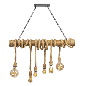 TKLD Pendant & Chandeliers Farmhouse 1000mm Rustic Bamboo and Hemp Rope Rod Ceiling Chandelier Light - 40W