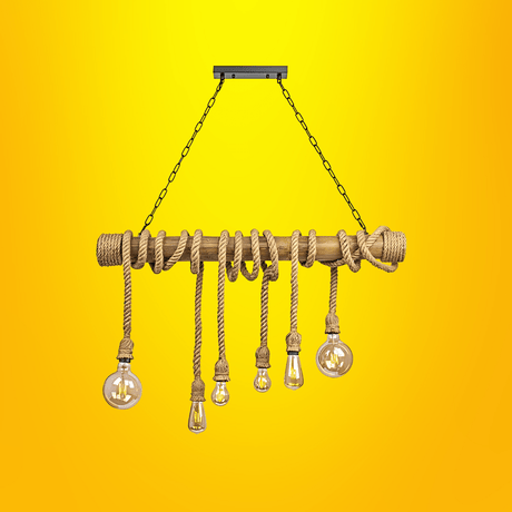 TKLD Pendant & Chandeliers Farmhouse 1000mm Rustic Bamboo and Hemp Rope Rod Ceiling Chandelier Light - 40W