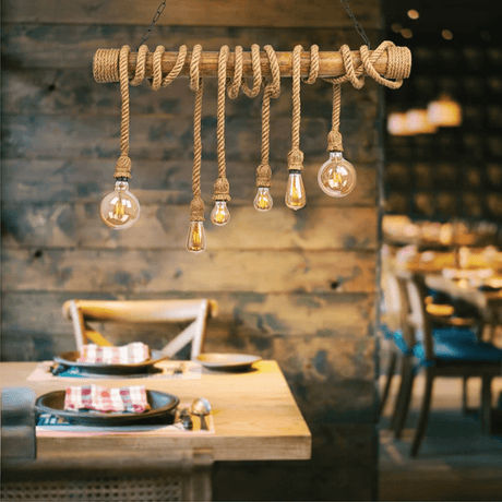 TKLD Pendant & Chandeliers Farmhouse 1000mm Rustic Bamboo and Hemp Rope Rod Ceiling Chandelier Light - 40W