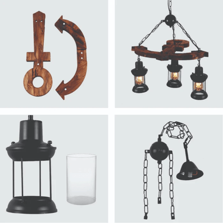 TKLD Pendant & Chandeliers Farmhouse Wood Marine Anchor Nautical Kitchen Island Chandelier Ceiling Light