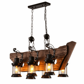 TKLD Pendant & Chandeliers Farmhouse Wood Marine Galley Nautical Kitchen Island Chandelier Ceiling Light - 900mm