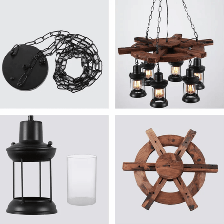 TKLD Pendant & Chandeliers Farmhouse Wood Marine Ship Wheel Nautical Kitchen Island Chandelier Ceiling Light