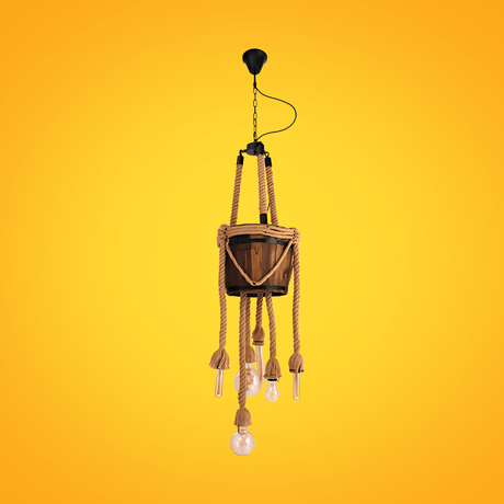 TKLD Pendant & Chandeliers Firewood Basket 6 Hemp Rope Farmhouse Ceiling Chandelier Light - 40W