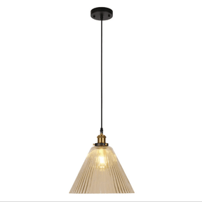 TKLD Pendant & Chandeliers Funnel Reeded Fluted Striped Amber Glass Pendant Ceiling Light - 8618-1AM