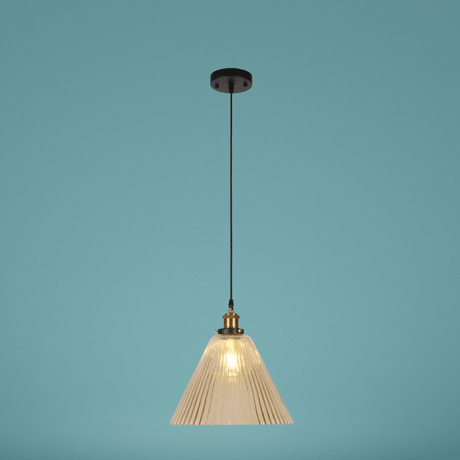 TKLD Pendant & Chandeliers Funnel Reeded Fluted Striped Amber Glass Pendant Ceiling Light - 8618-1AM