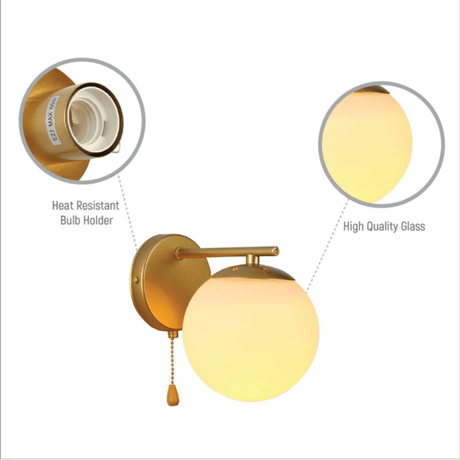 TKLD Pendant & Chandeliers Globe 1xE27 Rod OPAL+ Antique Brass Wall Light - 52030