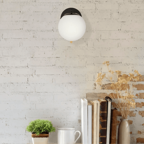 TKLD Pendant & Chandeliers Globe 1xE27 Rod OPAL+ Black Wall Light - 52030