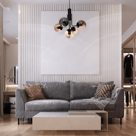 TKLD Pendant & Chandeliers Globe Glass Black Body Amber or Smoky E27 Pendant Chandelier Ceiling Light