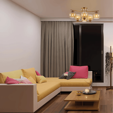 TKLD Ceiling Lights Gold 6 Lamp L shape Metal Amber Dome Glass Ceiling Light - 40W