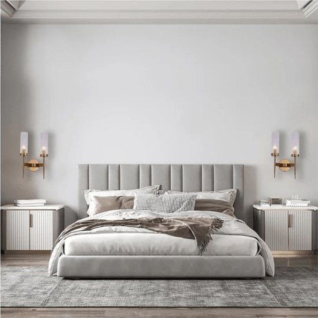 TKLD Wall & Sconce Lights Gold Aluminium Bronze or Black Clear Reeded Cylinder Glass Wall Sconce Light