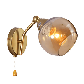 TKLD Wall & Sconce Lights Gold Hinged Metal Amber Dome Glass Wall Light E27 Pull Down Switch