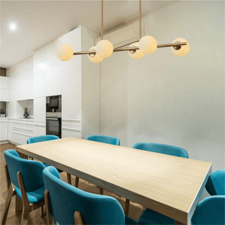 TKLD Pendant & Chandeliers Gold Metal Body Opal Glass Globes Kitchen Island Chandelier 6xG9 Ceiling Light