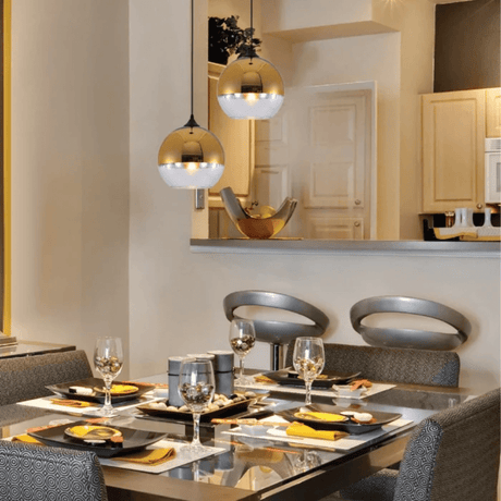TKLD Pendant & Chandeliers Gold Out Silver In Globe Glass E27 Pendant Ceiling Light