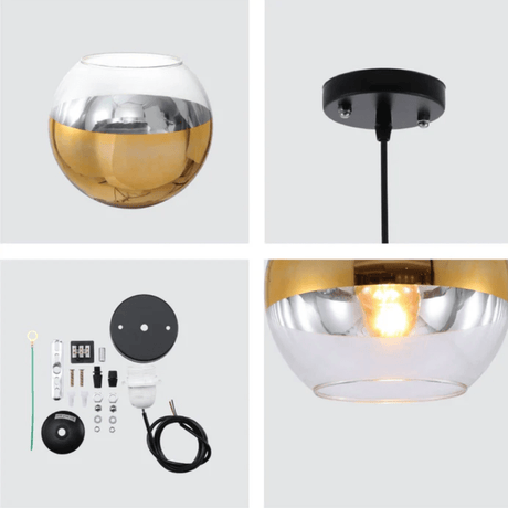 TKLD Pendant & Chandeliers Gold Out Silver In Globe Glass E27 Pendant Ceiling Light