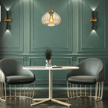 TKLD Pendant & Chandeliers Golden Bronze Metal Amber Glass Globe E27 Pendant Ceiling Light