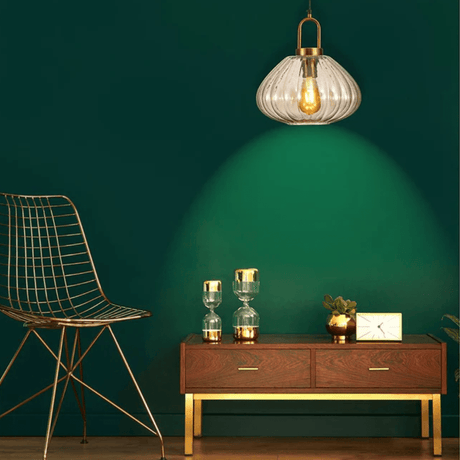 TKLD Pendant & Chandeliers Golden Bronze Metal Amber Glass Globe E27 Pendant Ceiling Light