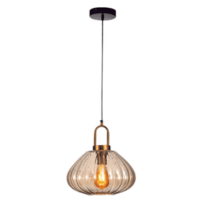 TKLD Pendant & Chandeliers Golden Bronze Metal Amber Glass Globe E27 Pendant Ceiling Light