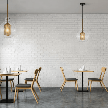 TKLD Pendant & Chandeliers Golden Metal Clear Glass Globe E27 Pendant Ceiling Light