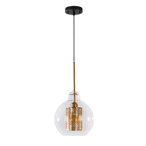 TKLD Pendant & Chandeliers Golden Metal Clear Glass Globe E27 Pendant Ceiling Light