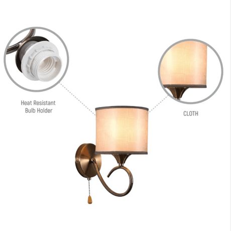 TKLD Pendant & Chandeliers Grey Fabric Shade Antique Vintage Retro Classic Wall Lamp - E27