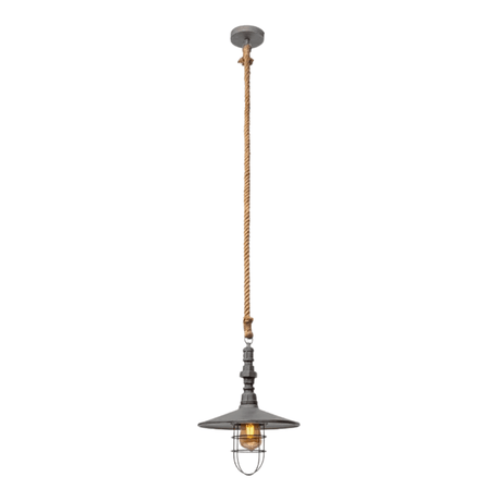 TKLD Pendant & Chandeliers Hemp Rope Silvery Grey Flat Metal Industrial Vintage Pendant Ceiling Light