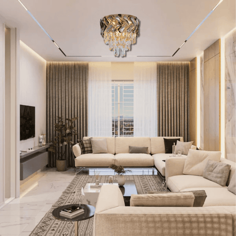 TKLD Pendant & Chandeliers Herringbone Crystal Gold Chandelier Ceiling Light - D300