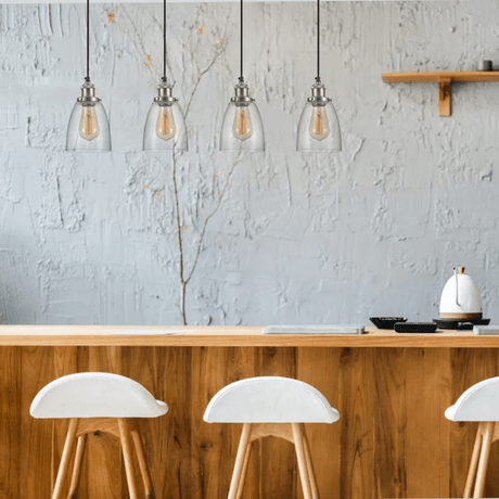 TKLD Pendant & Chandeliers Hoxton Silver Metal Clear Glass Cone Dome Pendant Ceiling Light