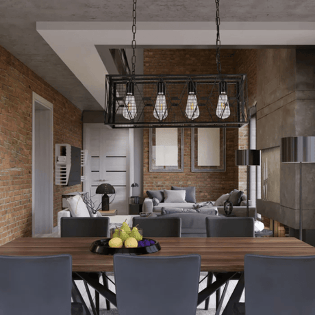 TKLD Pendant & Chandeliers Industrial Black Finish Farmhouse Metal Cage Chandelier