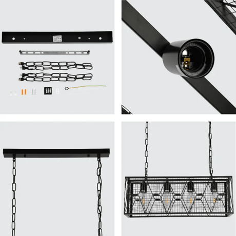 TKLD Pendant & Chandeliers Industrial Black Finish Farmhouse Metal Cage Chandelier