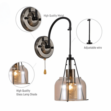 TKLD Pendant & Chandeliers Industrial Dome Amber Glass Shade 1xE27 Wall Light - 51783