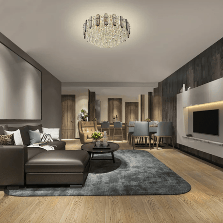 TKLD Pendant & Chandeliers Large Tiered Flush Chandelier Ceiling Light with Smoky and Clear Crystals