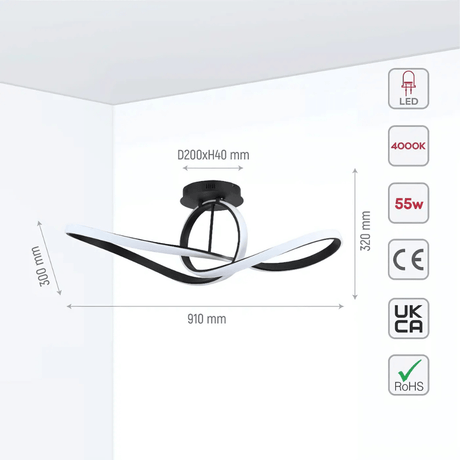 TKLD Pendant & Chandeliers LED Triple Loop-Infinity Black Finishing 4000K Scandinavian Pendant Ceiling Light