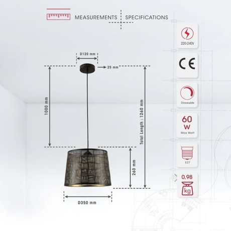 TKLD Pendant & Chandeliers Light Effects Black Grunge Ridged Classic Shade Metal Frustum E27 Pendant Ceiling Light