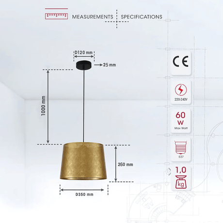 TKLD Pendant & Chandeliers Light Effects Gold Wavy Classic Shade Metal Frustum E27 Pendant Ceiling Light