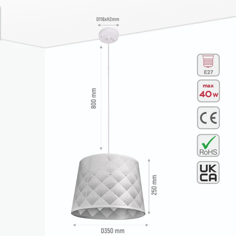 TKLD Pendant & Chandeliers Light Effects White Argyle Classic Shade Metal Frustum E27 Pendant Ceiling Light