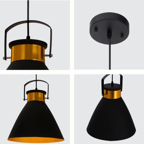 TKLD Pendant & Chandeliers Loft Cafe Bar Black Gold Funnel Handled Metal Pendant Ceiling Light