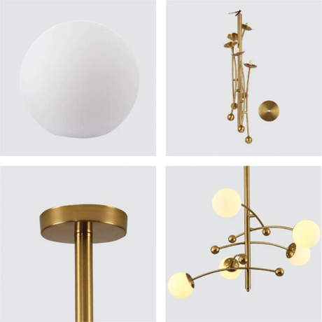TKLD Pendant & Chandeliers Mace Opal Globe Glasses Gold Metal Sputnik Chandelier Ceiling Light - 20W