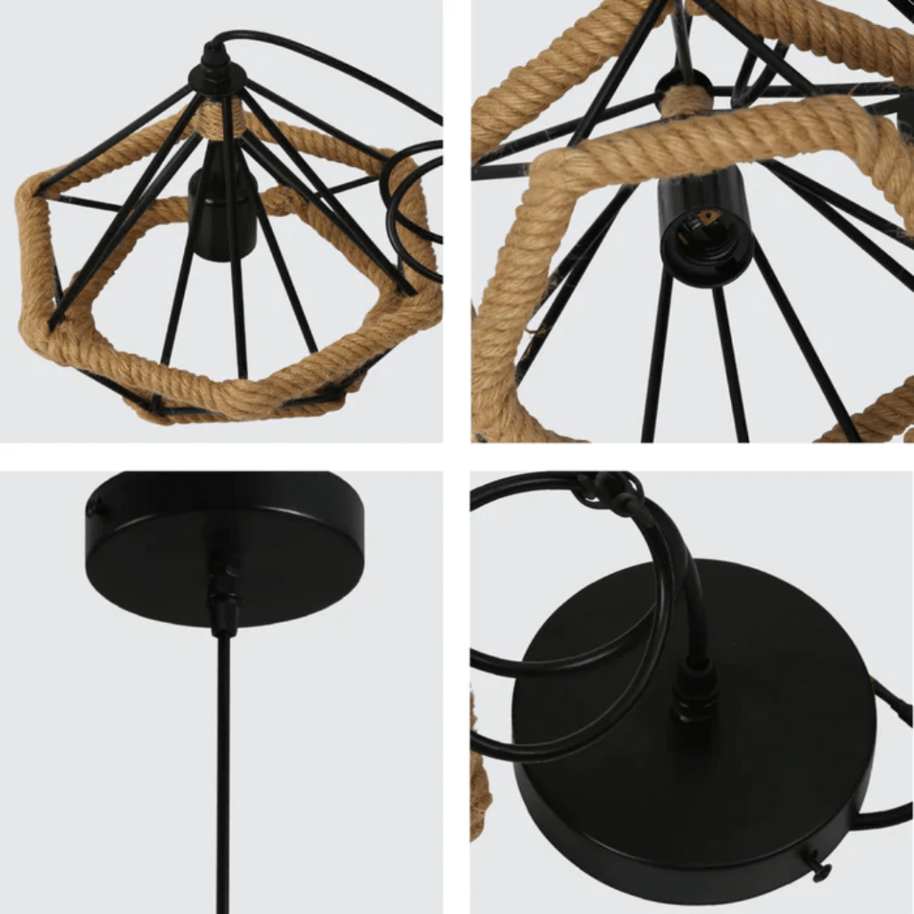TKLD Pendant & Chandeliers Manila Hemp Rope Diamond E27 Black Pendant Light - D250mm/D380mm