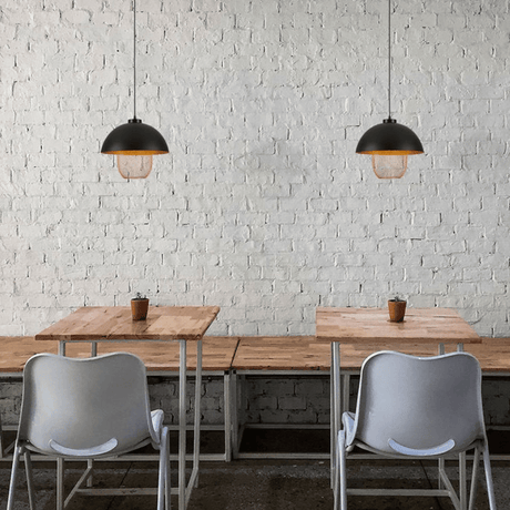 TKLD Pendant & Chandeliers Matte Gold Caged Shade with Black Dome Top  E27 Pendat Ceiling Light