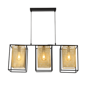 TKLD Pendant & Chandeliers Matte Gold Metal Shade Black Cage Triple E27 Pendant or Island Ceiling Light