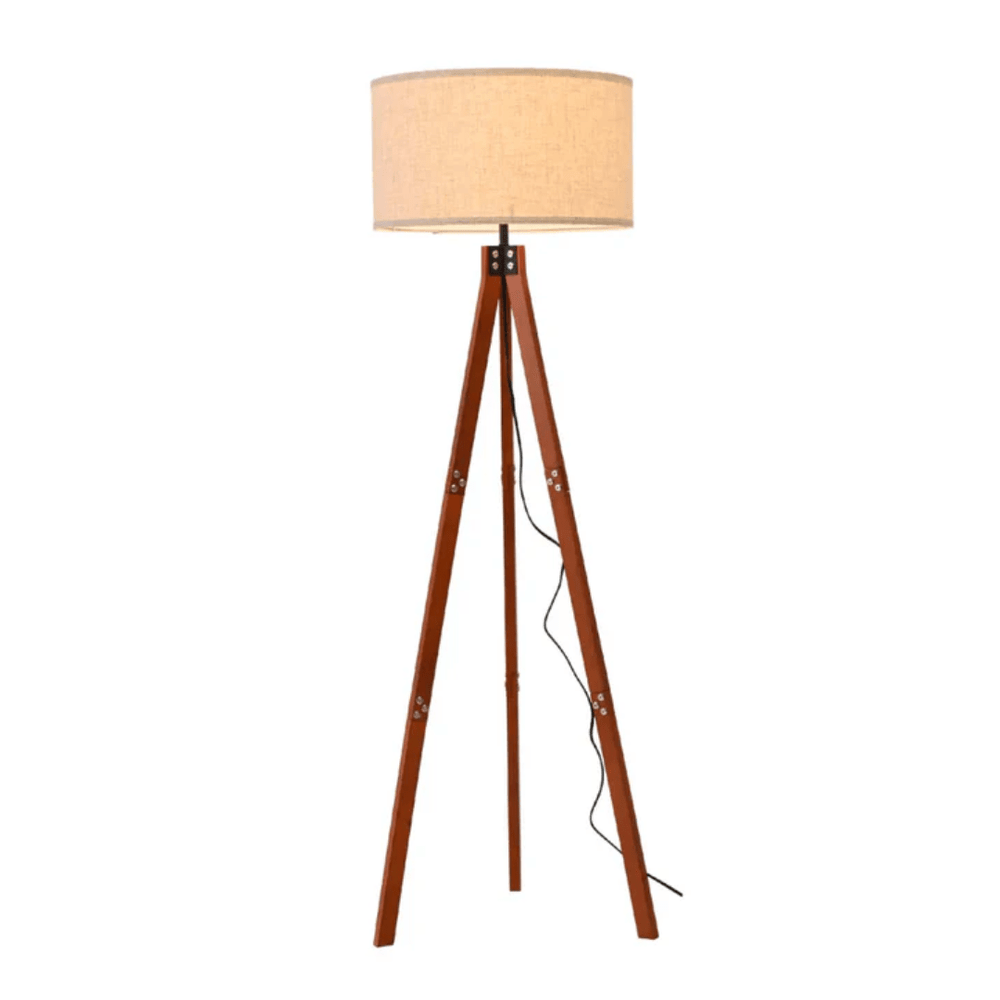 TKLD Table & Floor Lamps Mid-century Dark Brown Flaxen Wooden Tripod Vintage Floor Lamp - 40W