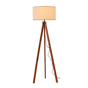 TKLD Table & Floor Lamps Mid-century Dark Brown Flaxen Wooden Tripod Vintage Floor Lamp - 40W